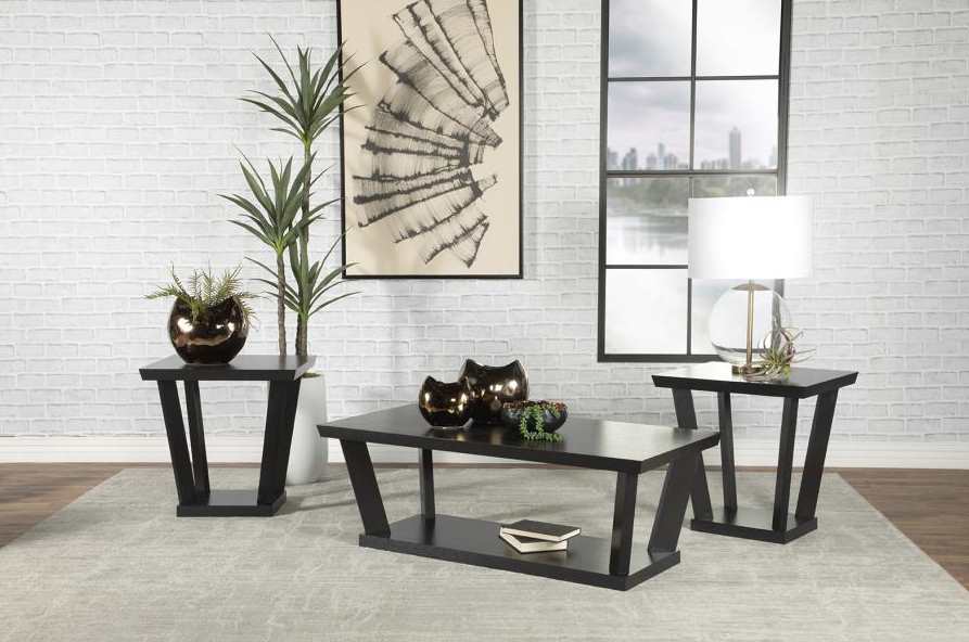 3-piece Occasional Set with Open Shelves Black