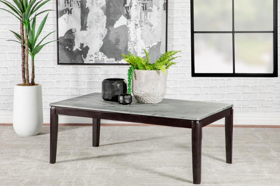 Rectangular Coffee Table Faux Grey Marble and Black