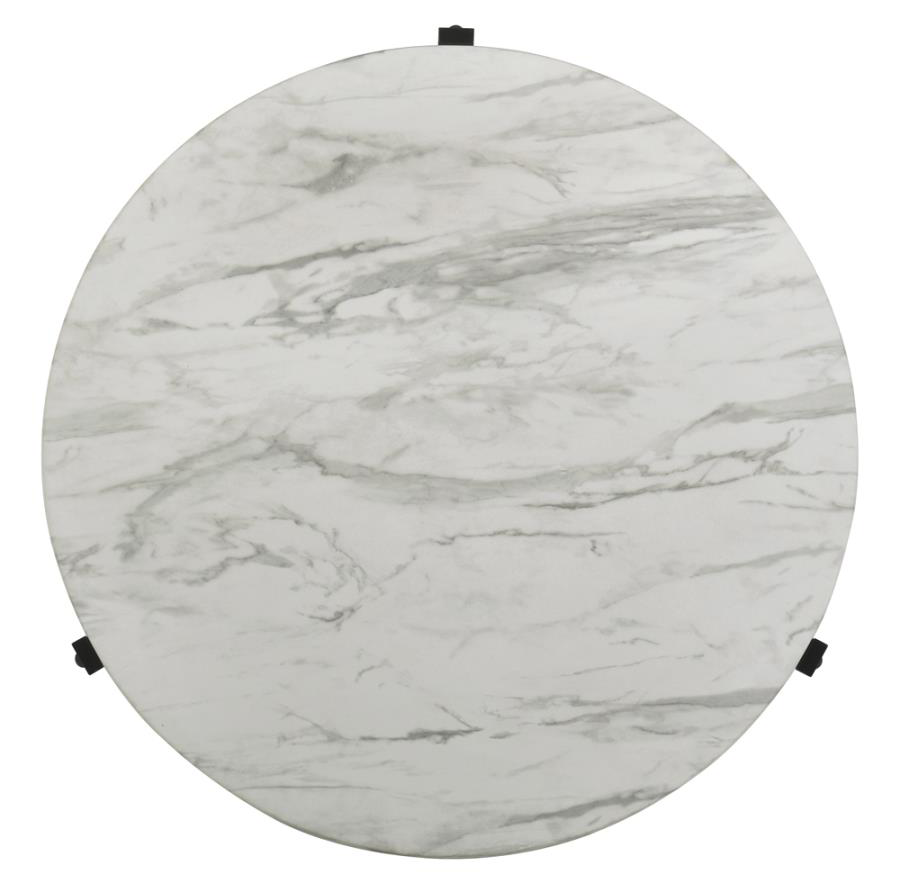 Round Coffee Table Faux White Marble and Black