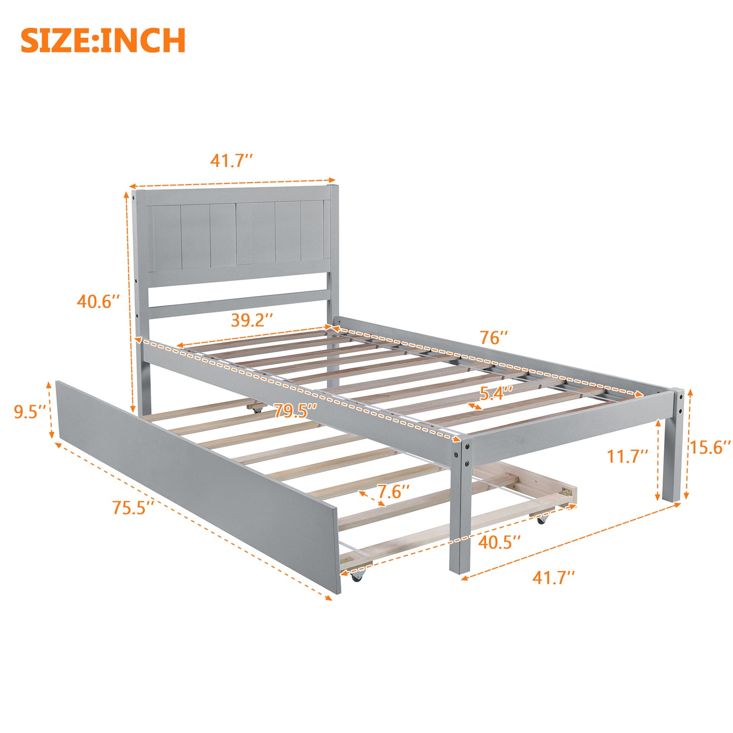 Twin size Platform Bed Wood Platform Bed with Trundle