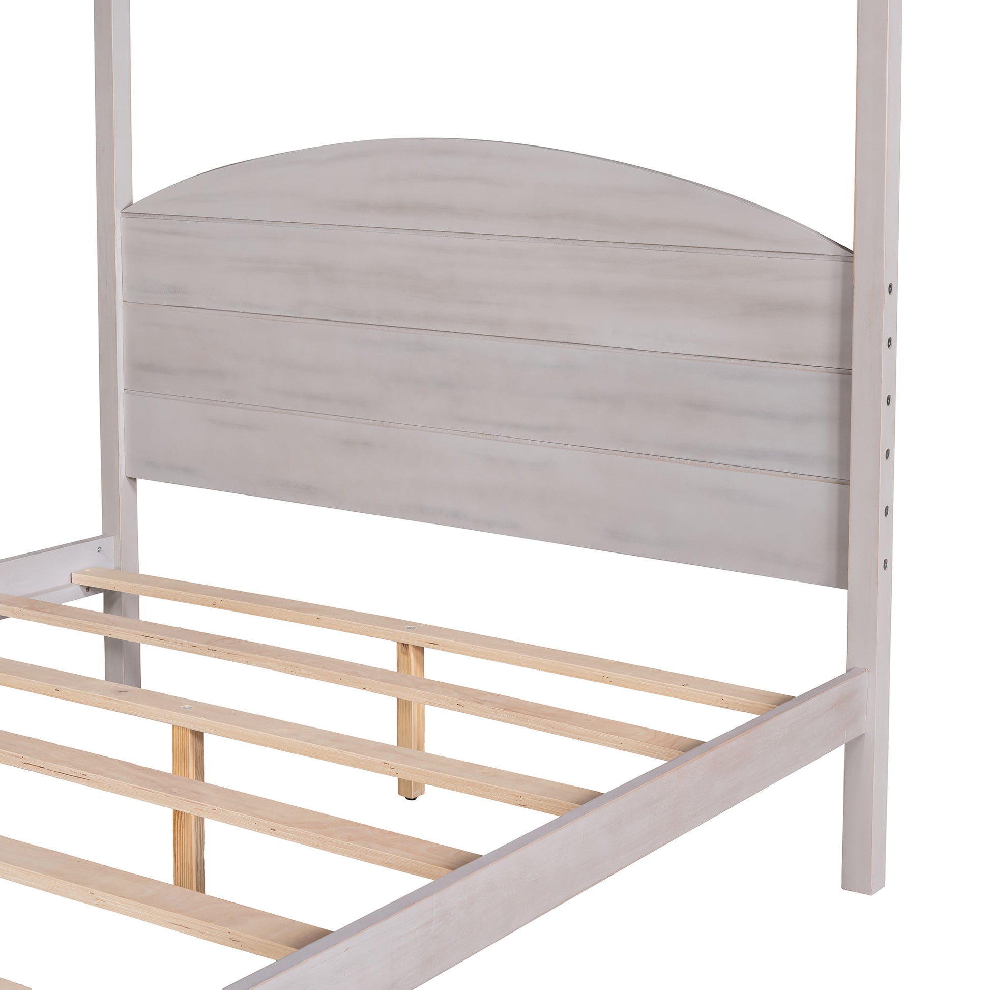 Full Size Canopy Platform Bed with Headboard and Support Legs,Grey Wash