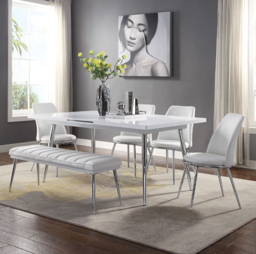 Weizor 6PC Dining Set in White High Gloss Finish