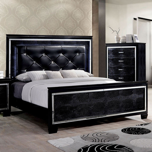 Bellanova Black Tufted Queen Bed w- LED Lighting