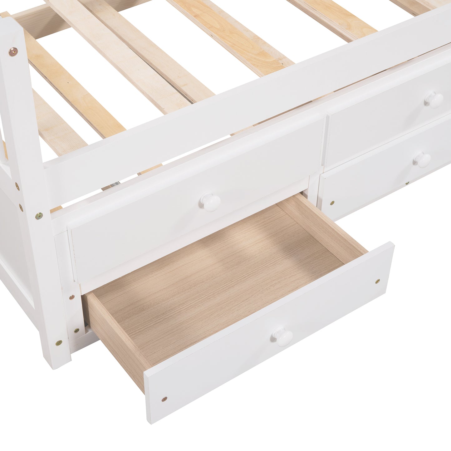 Homey Life Twin Daybed with Trundle & Storage - White