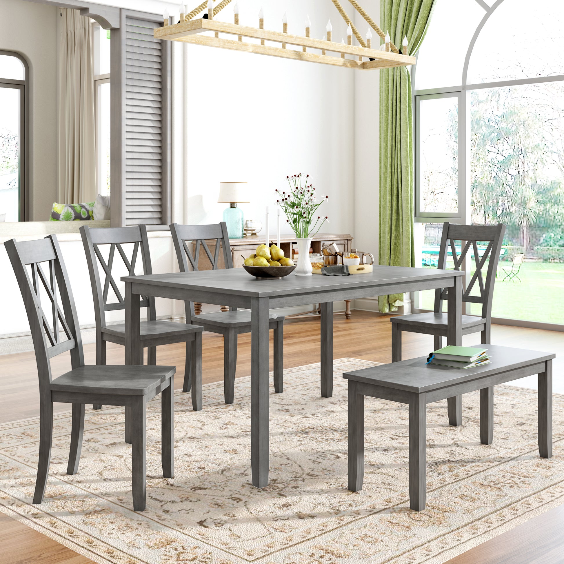 TOPMAX 6-piece Wooden Kitchen Table Set in Antique Gray