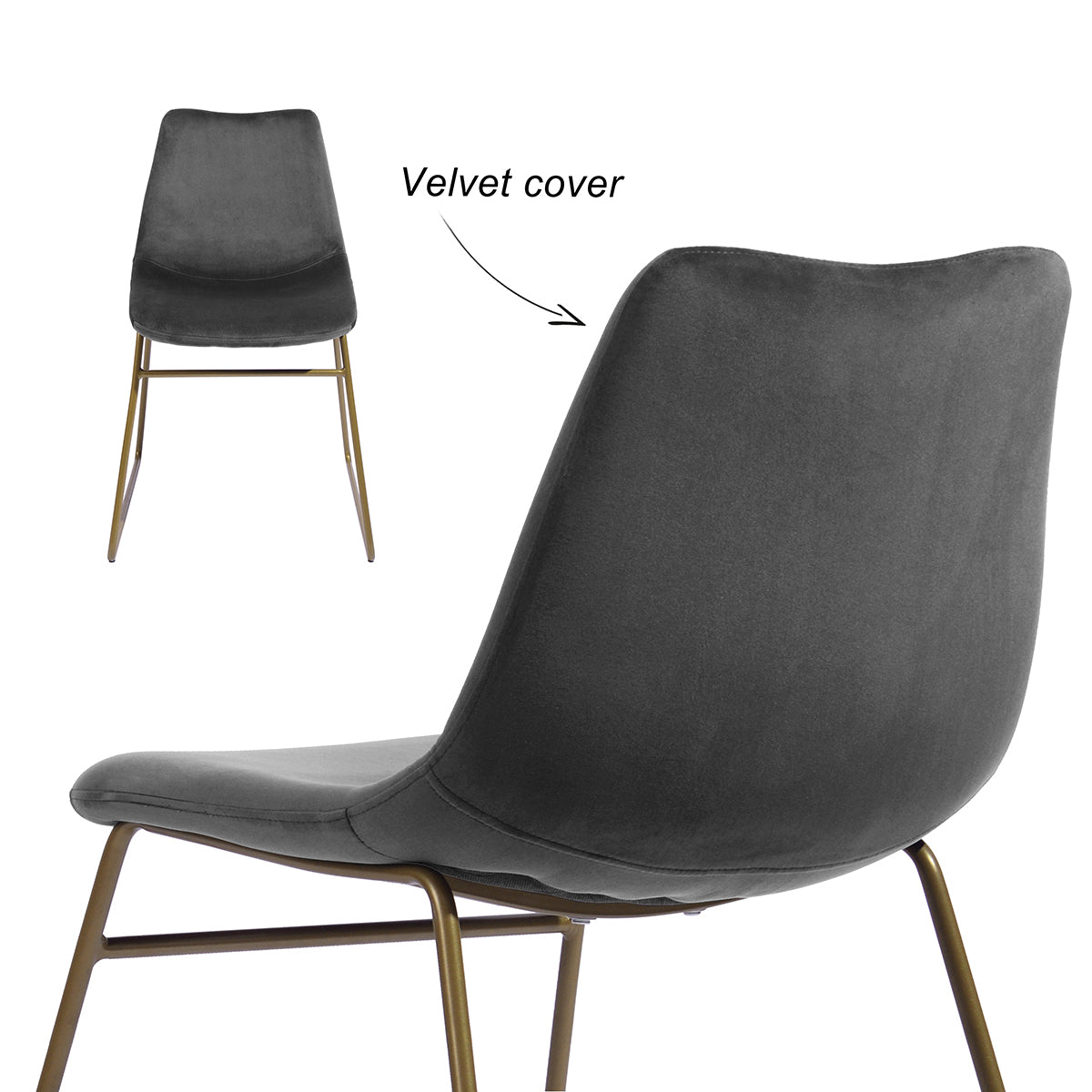 Modern Velvet Dining Chair with Gold Metal Base Set of 2