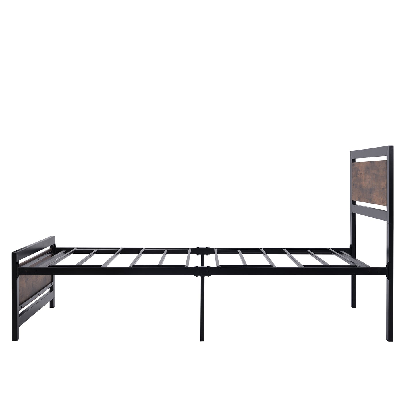 Modern Twin Size Metal Bed with Wood Accents in Black