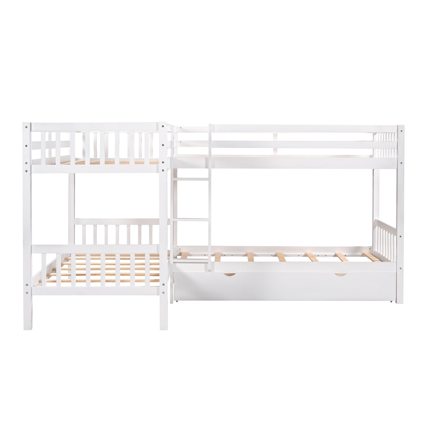 Twin L-Shaped Bunk bed with Drawers-Gray