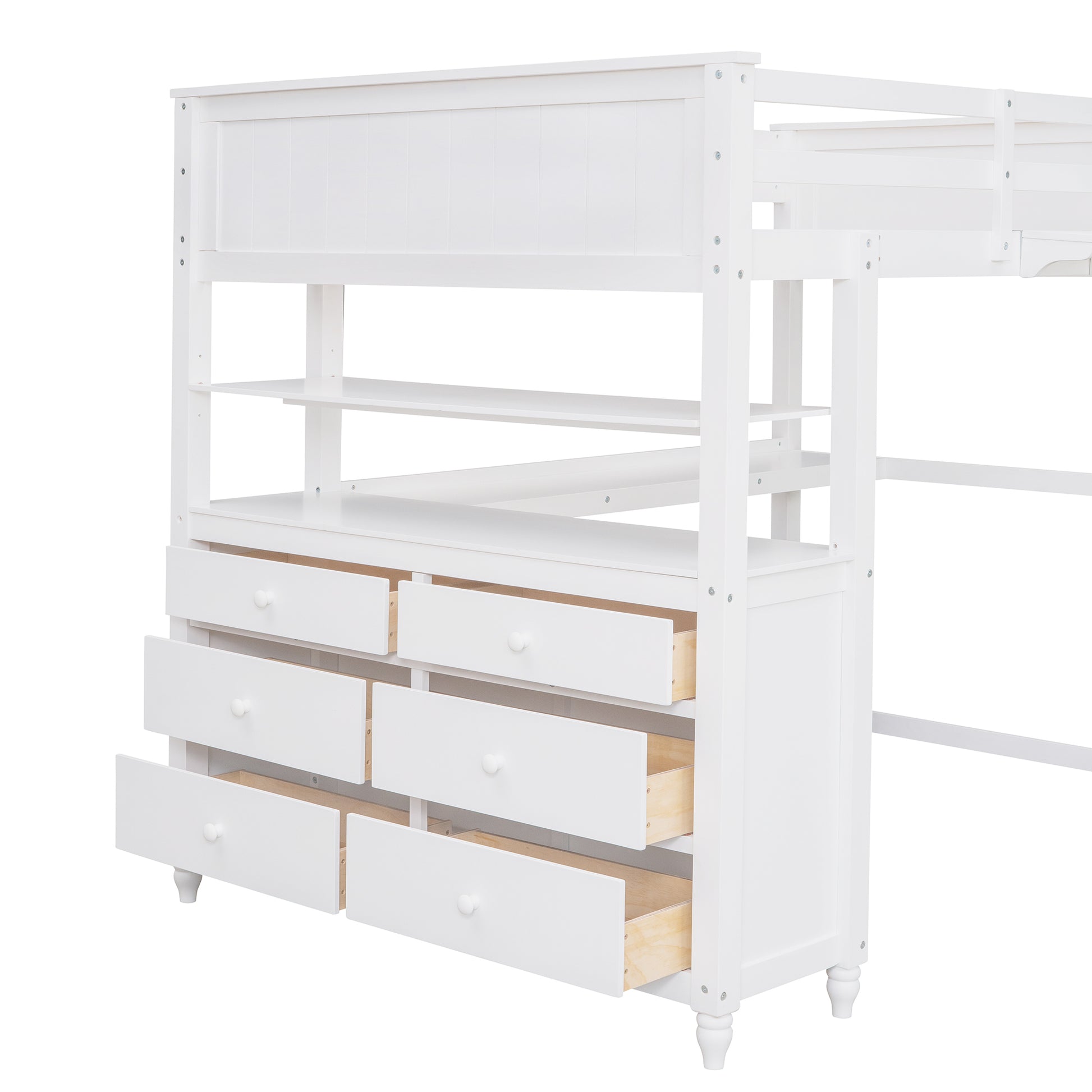 Full size Loft Bed with Drawers and Desk - White