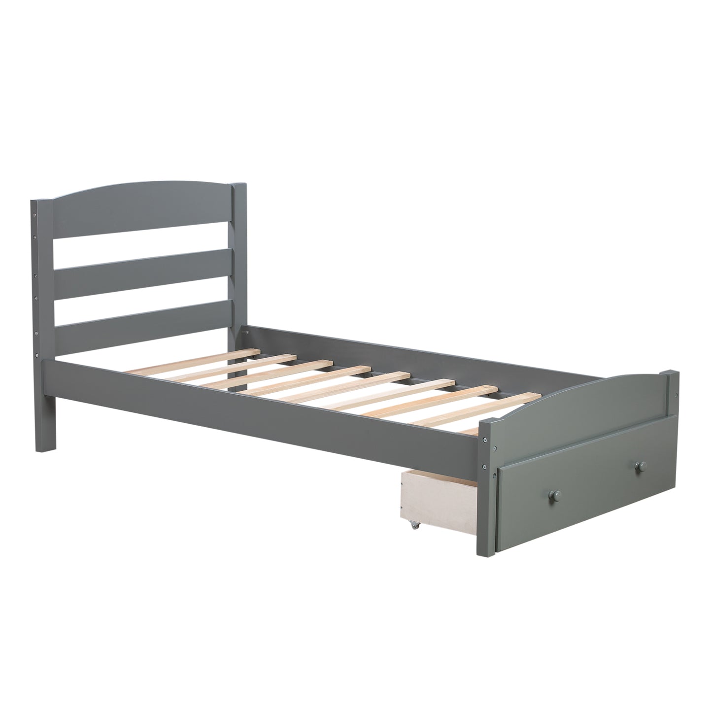 Twin Platform Bed with Storage Drawer in Gray