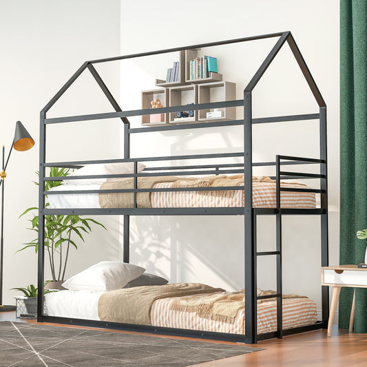 Twin over Twin Black Metal House Theme Bunk Bed