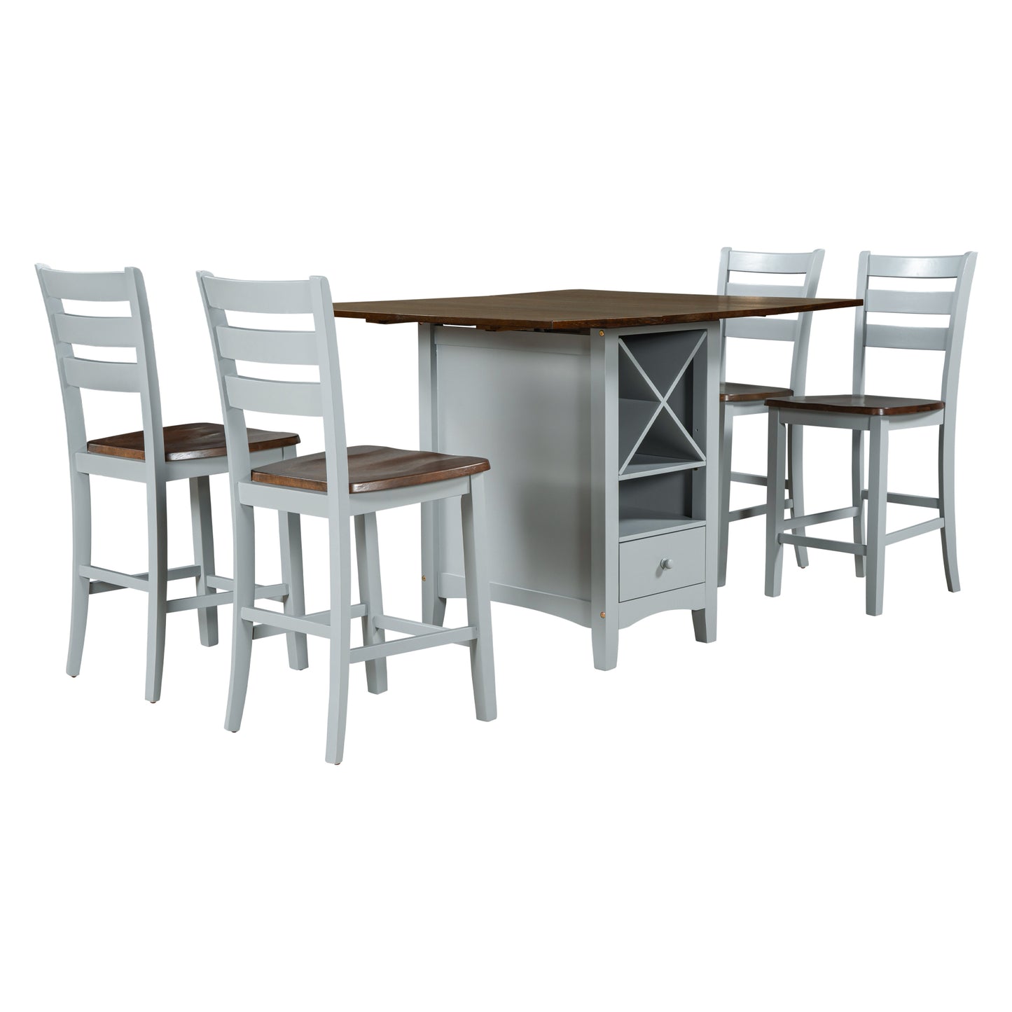 5 Piece Counter Height Farmhouse Dining Set in Gray & Cherry