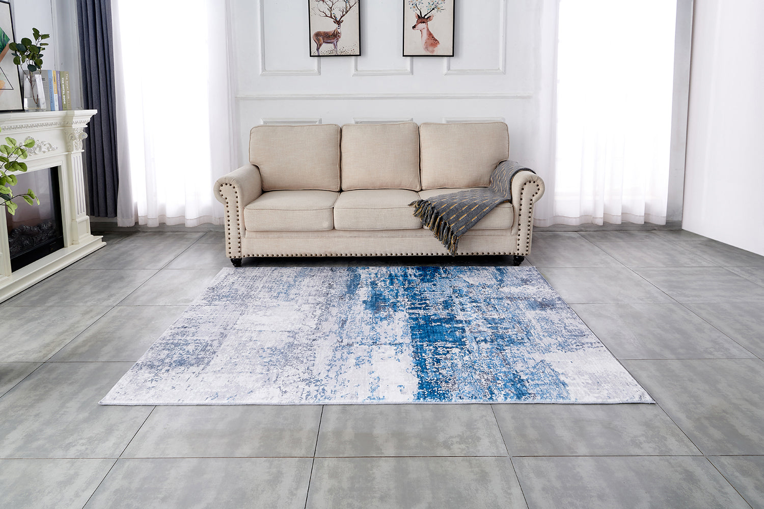 ZARA Collection Abstract Design Gray Turquoise Machine Washable Super Soft Area Rug