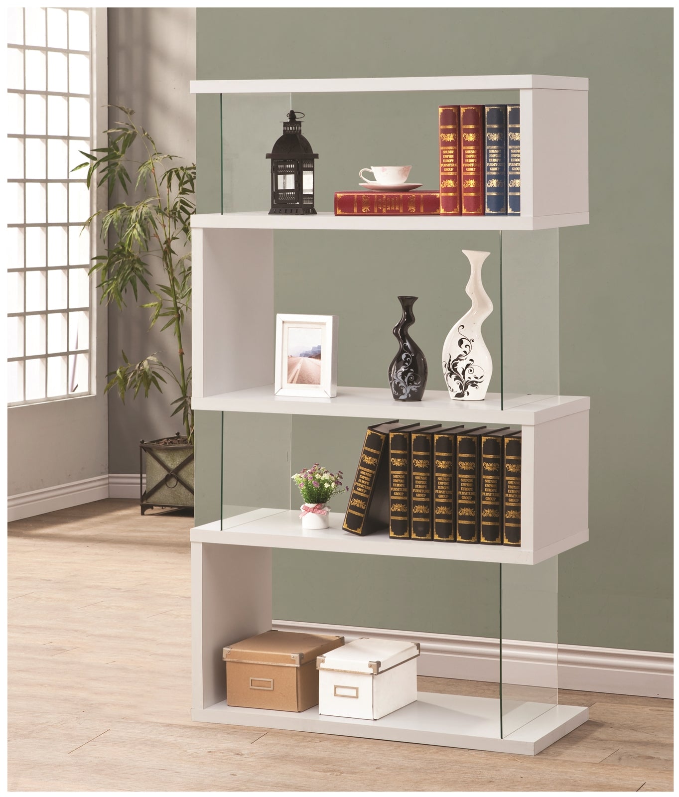 Magali White Asymmetrical Snaking Bookcase