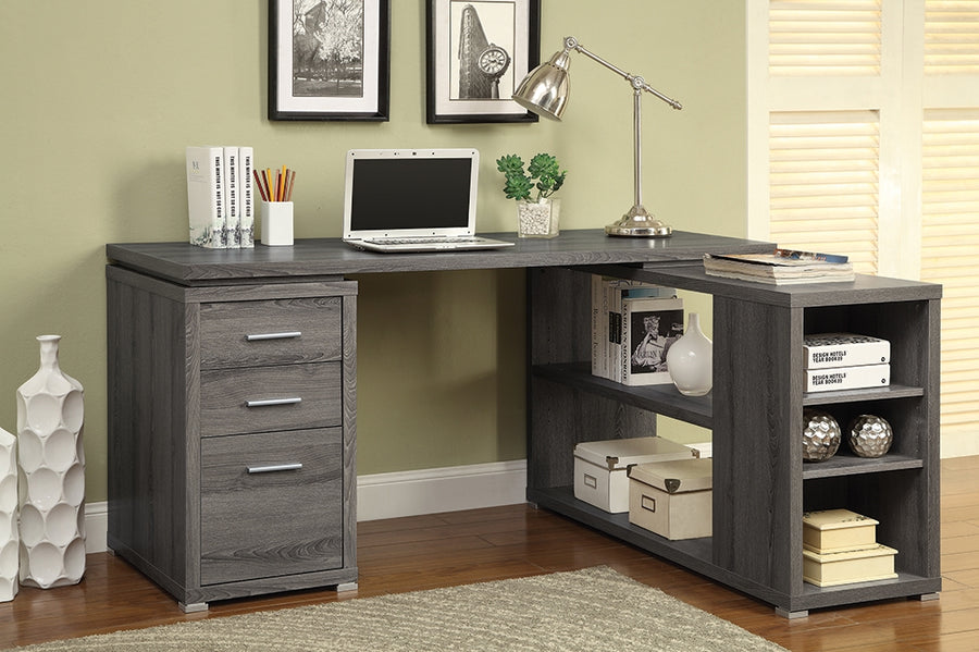 Yvette L-Shape Weathered Grey Finish Office Desk