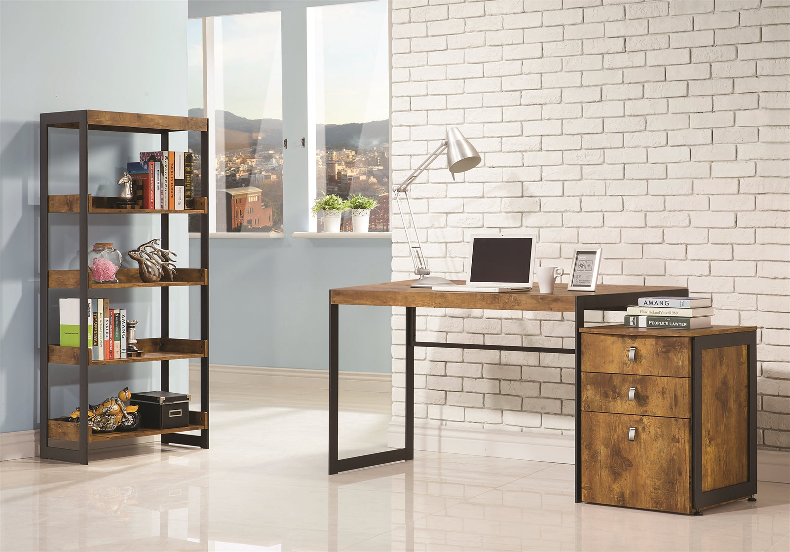 Estrella Antique Nutmeg Writing Desk & File Cabinet Set