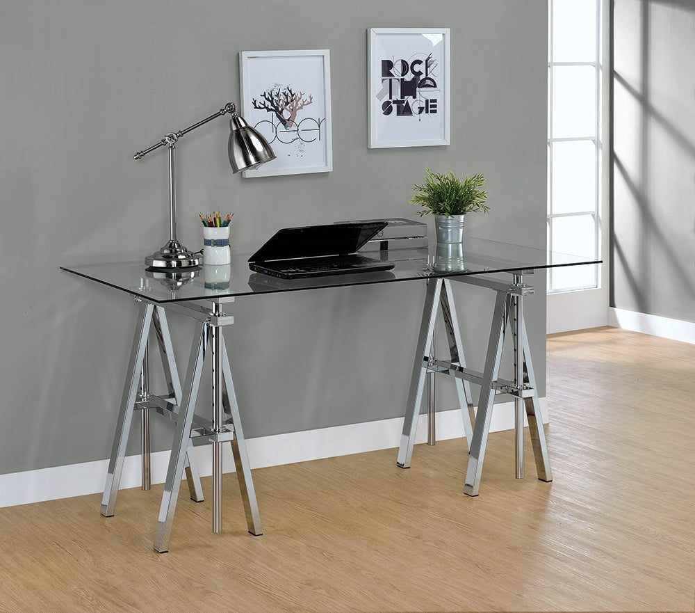 Arlo Industrial Style Adjustable Desk W- Tempered Glass Top