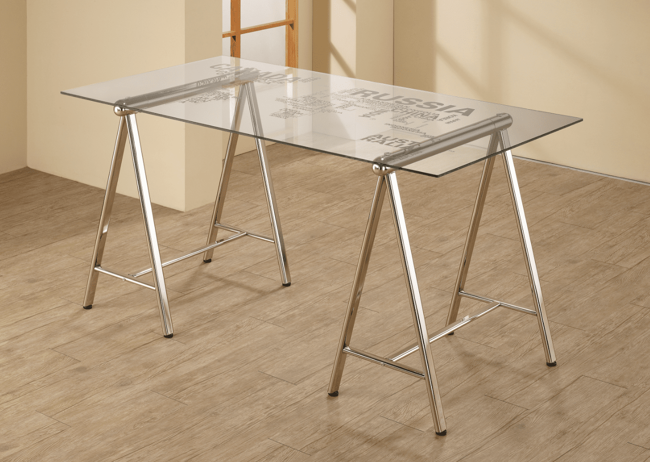 Patton World Map Writing Desk Nickel And Printed Clear