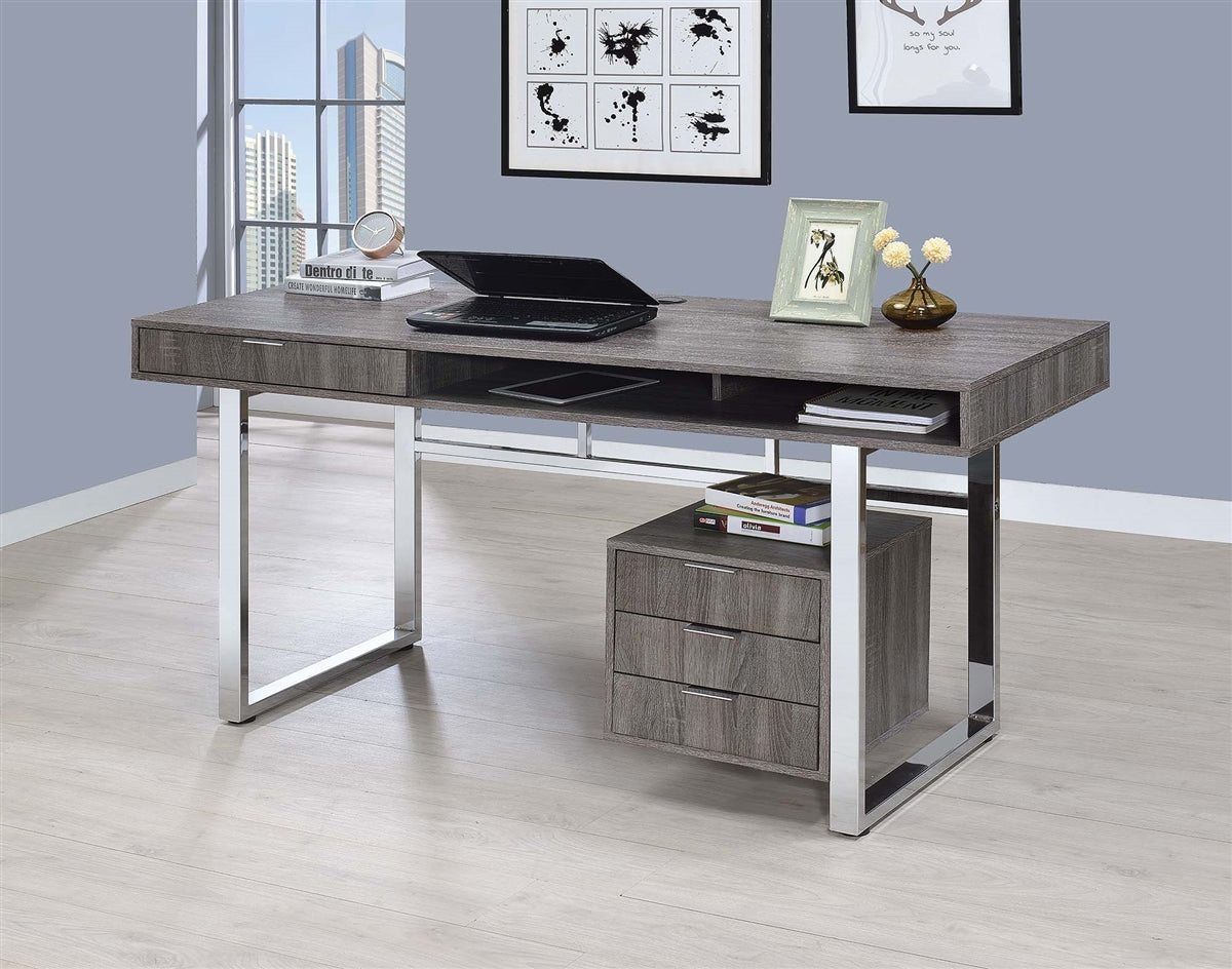 Soros II Contemporary Desk in Weathered Grey Finish