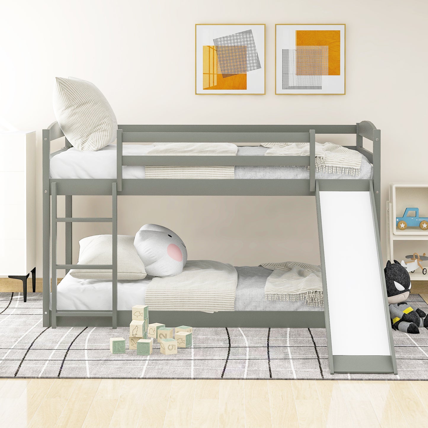 WM Store Twin over Twin Bunk Bed with Convertible Slide and Ladder