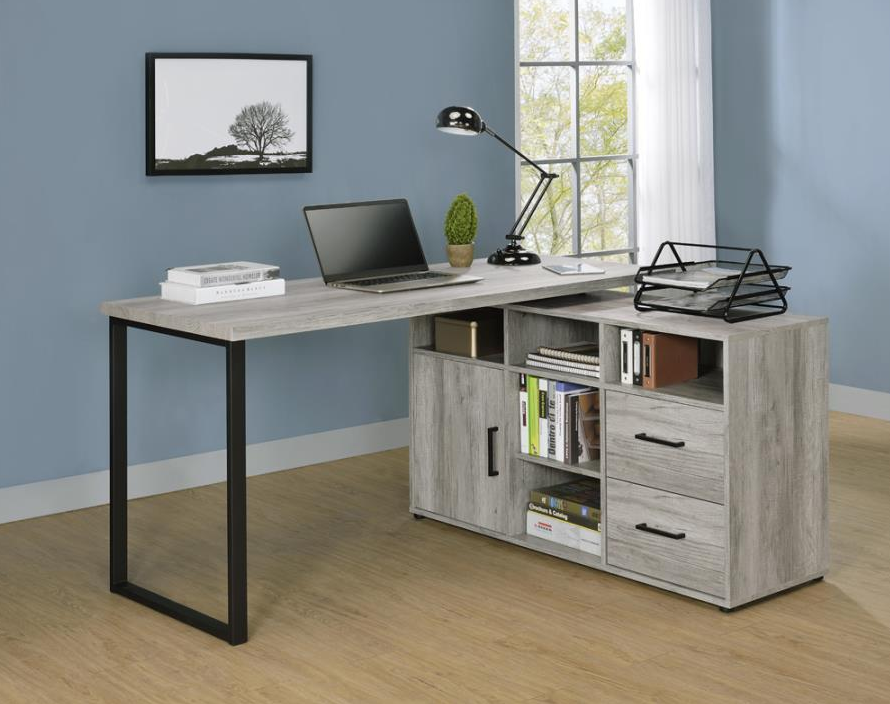 Hertford L-Shape Office Desk With Storage Grey Driftwood