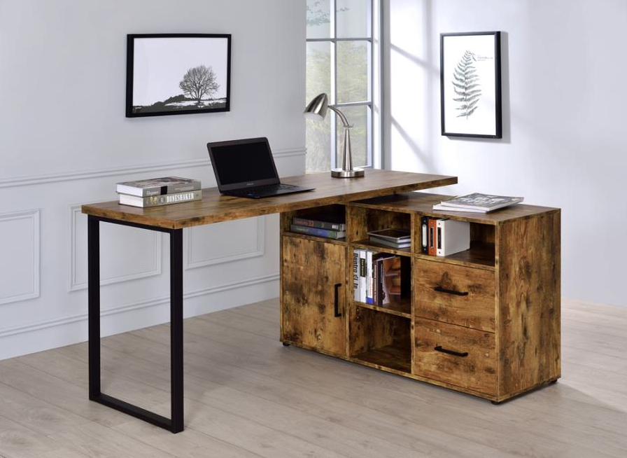 Hertford L-Shape Office Desk With Storage Antique Nutmeg