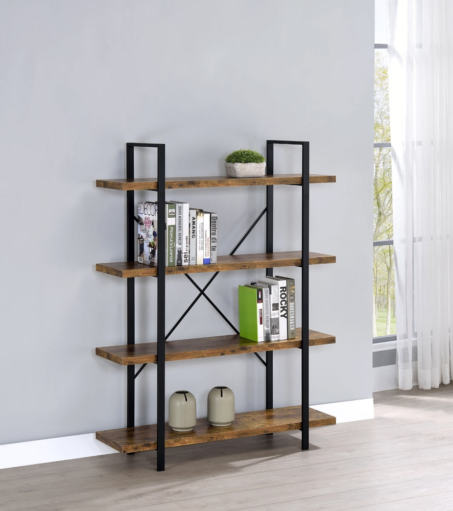 4-Shelf Bookcase Antique Nutmeg And Black