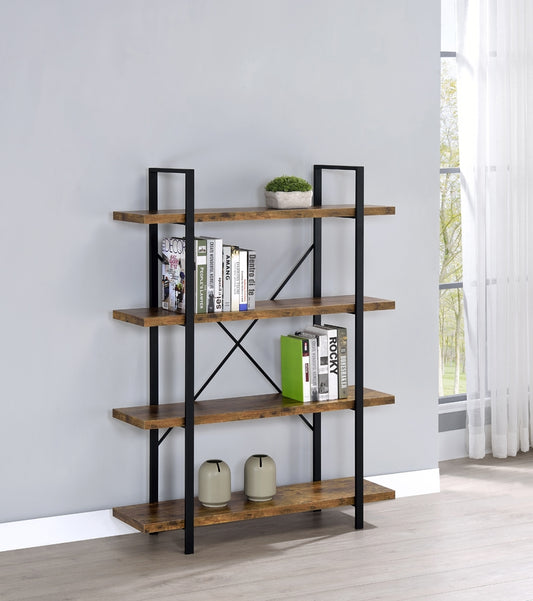 4-Shelf Bookcase Antique Nutmeg And Black