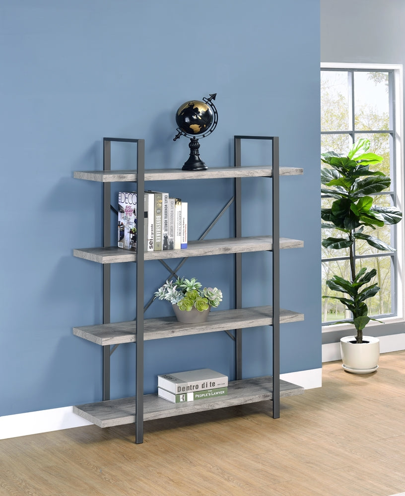 4-Shelf Bookcase Grey Driftwood And Gunmetal