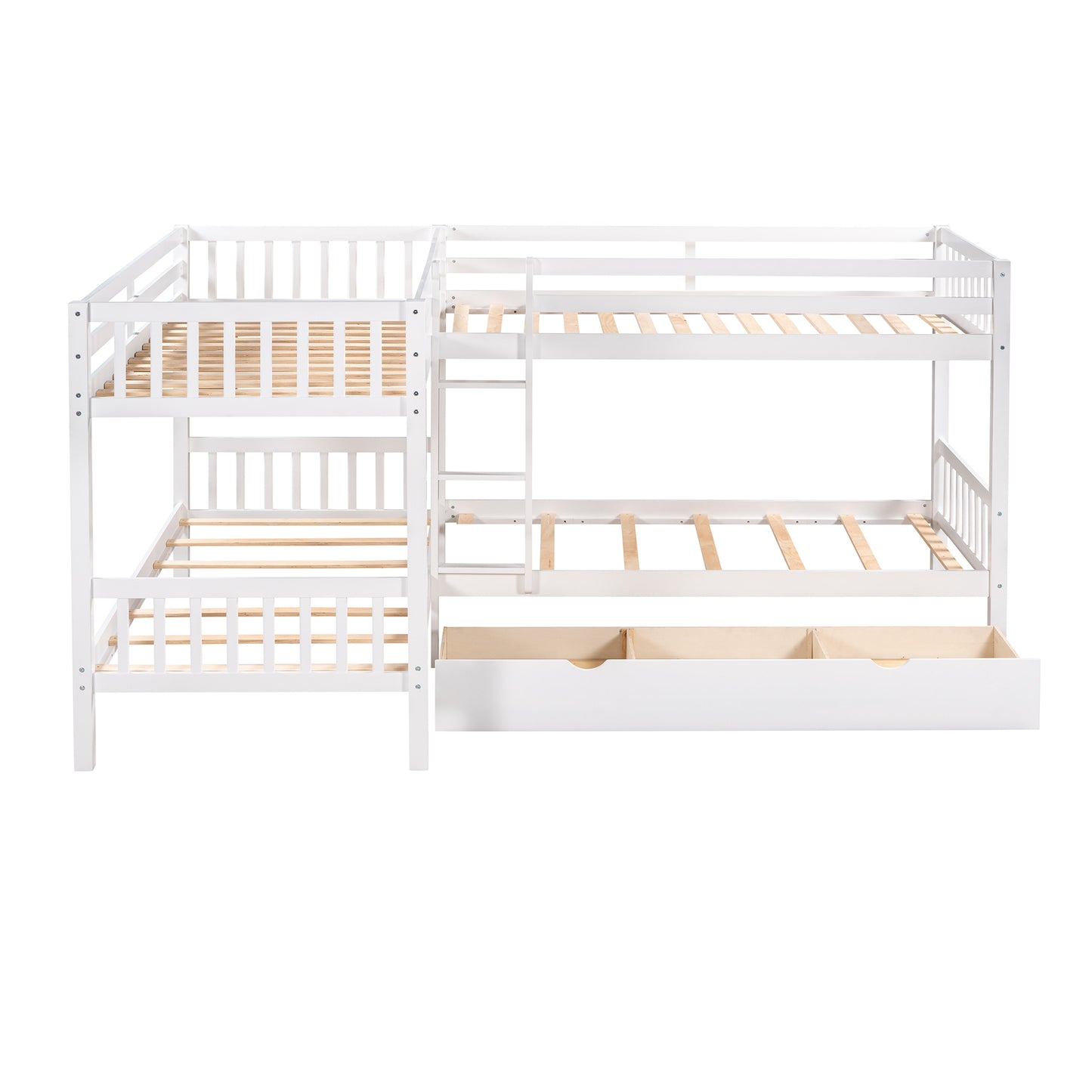 Twin L-Shaped Bunk bed with Drawers-Gray