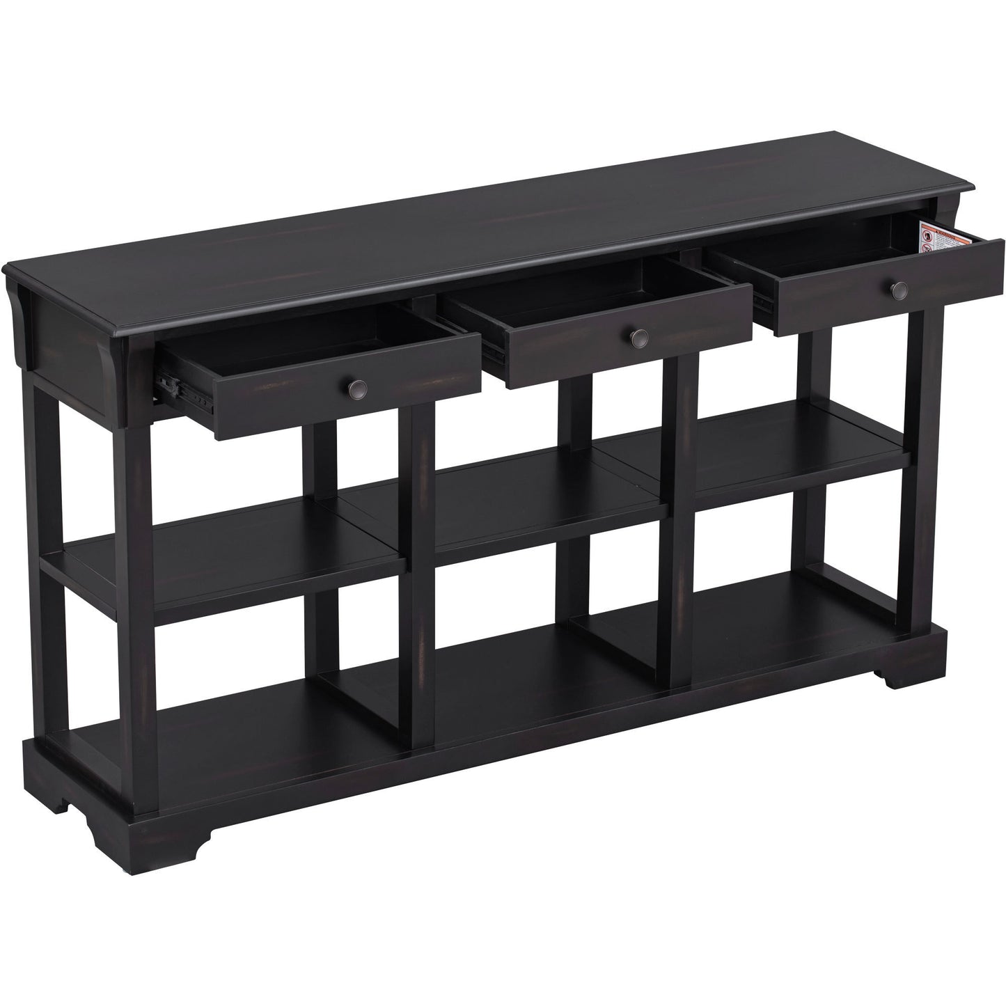 Transitional Console Table with 3 Drawers & Open Shelves - Espresso