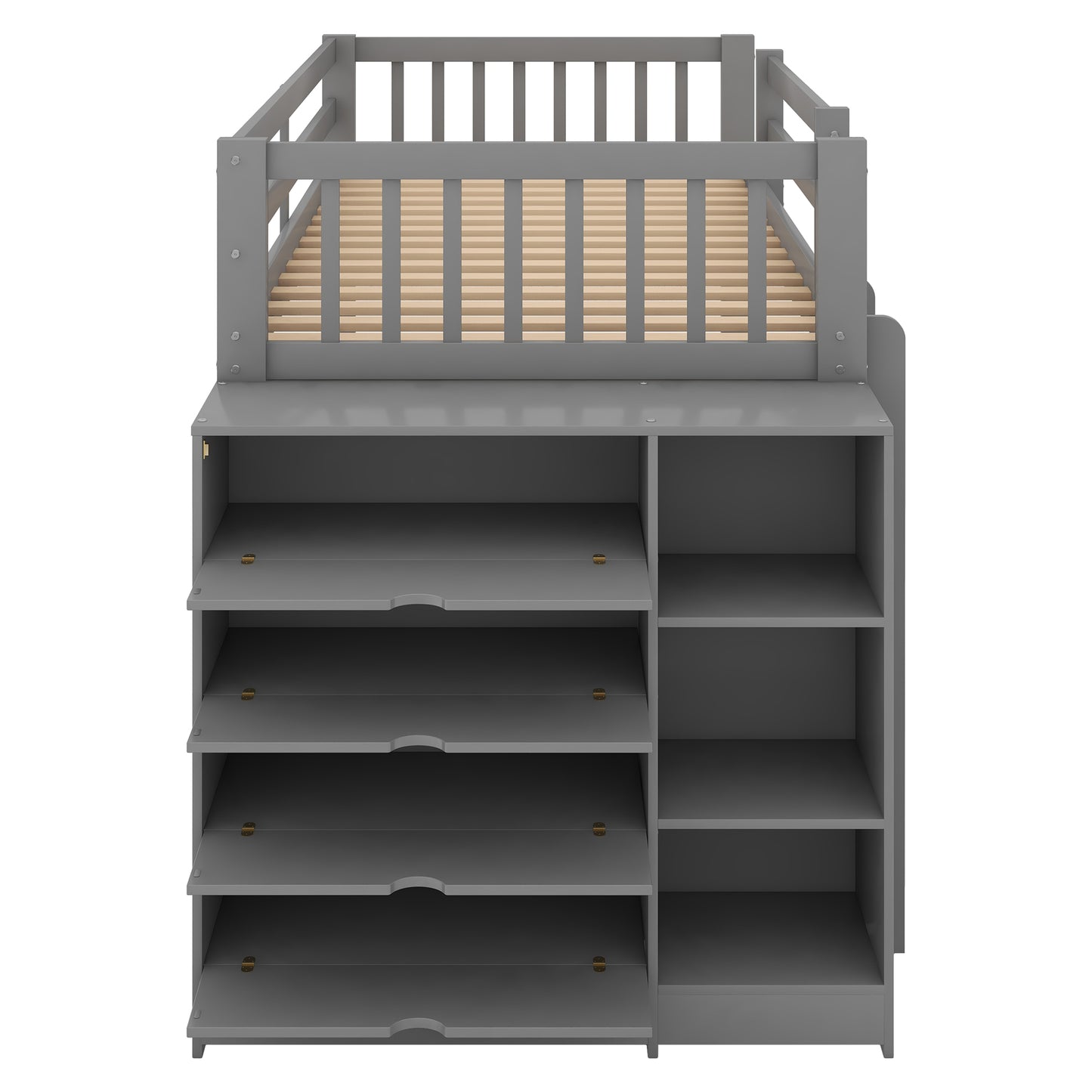 Twin over Twin Bunk Bed with Attached Cabinet and Shelves Storage ,Gray