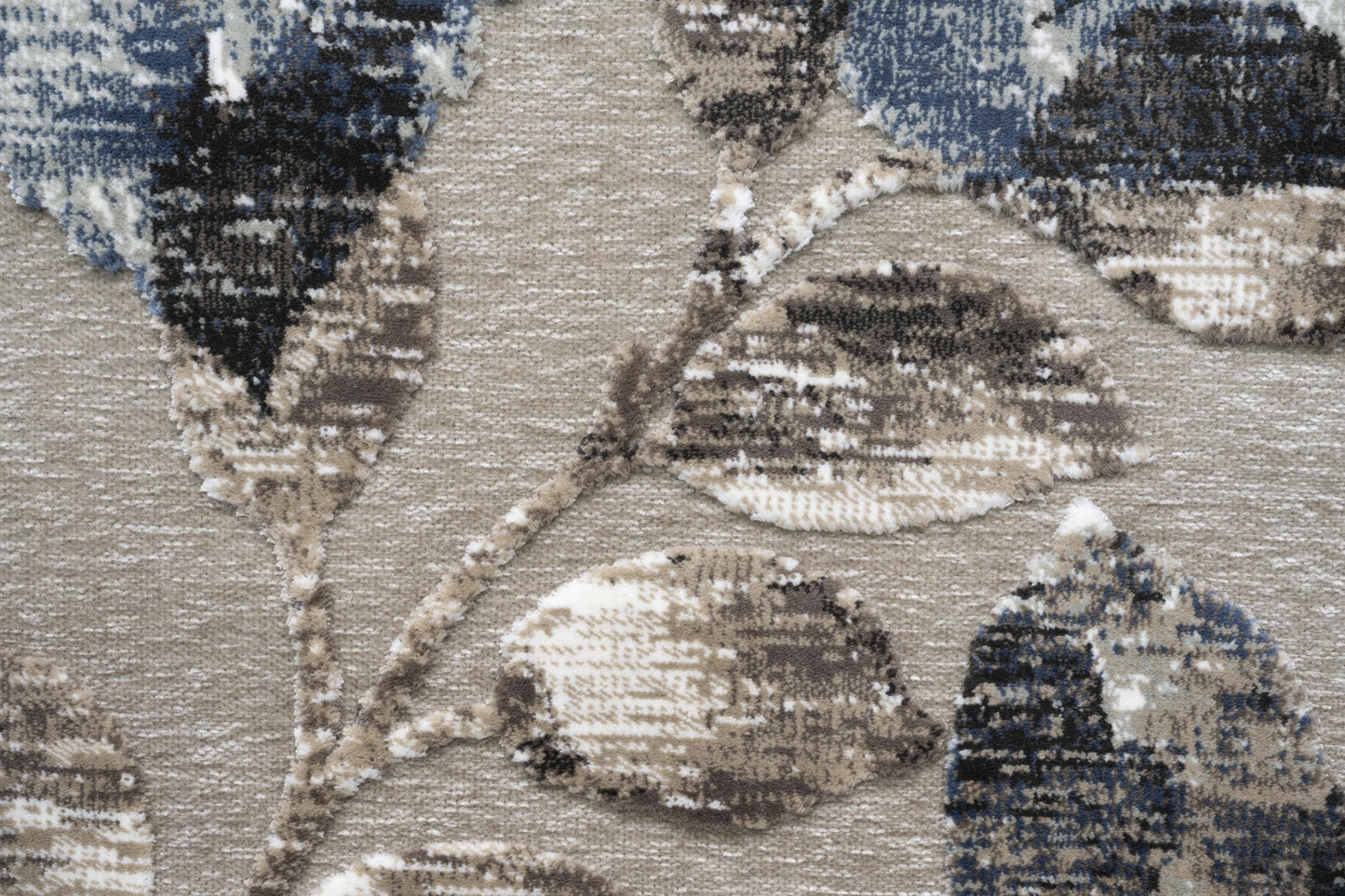 Beige, Brown, Ivory, Blue and Gray Chenille High-Low Area Rug