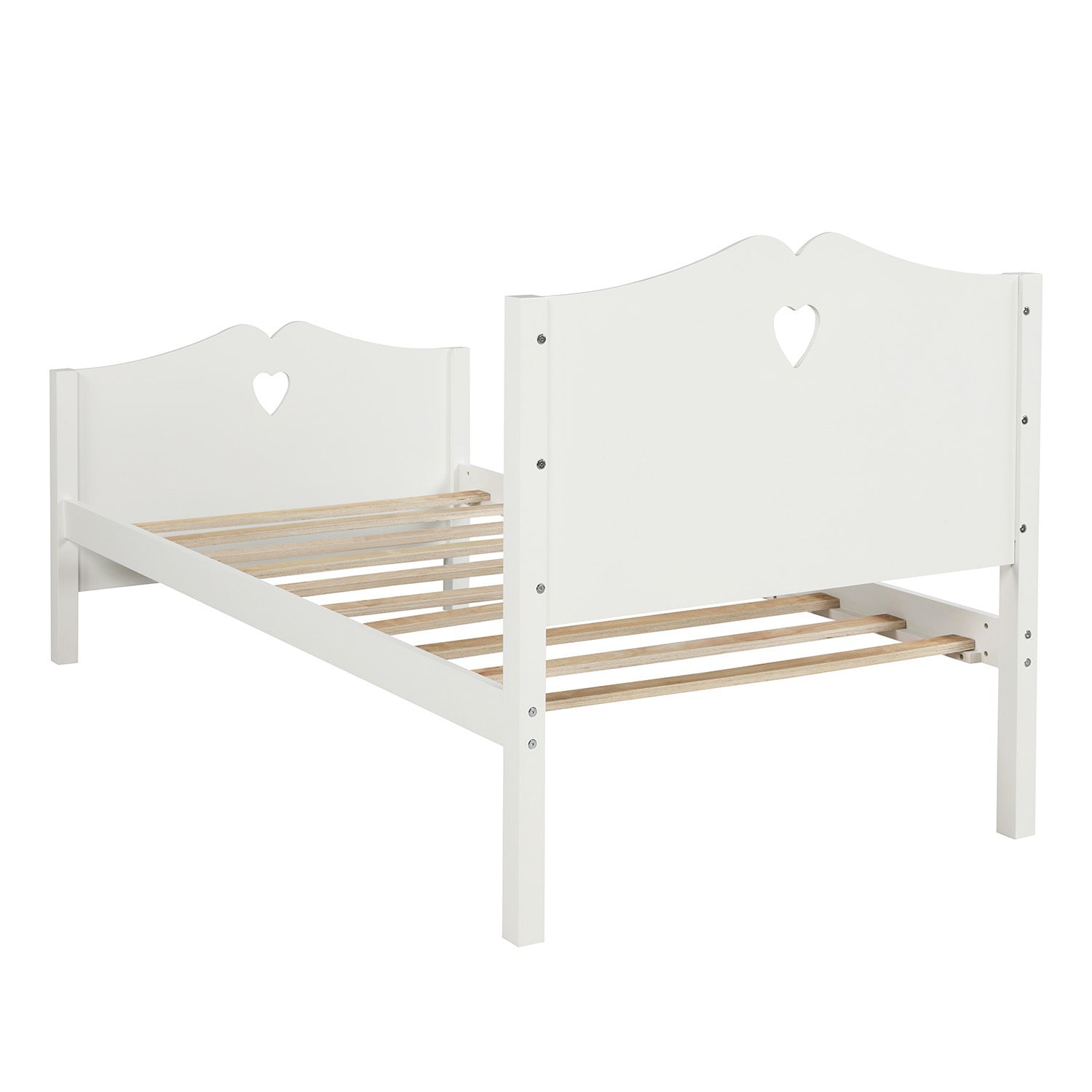 Bed Frame Twin Platform Bed with Wood Slat Support and Headboard and Footboard White
