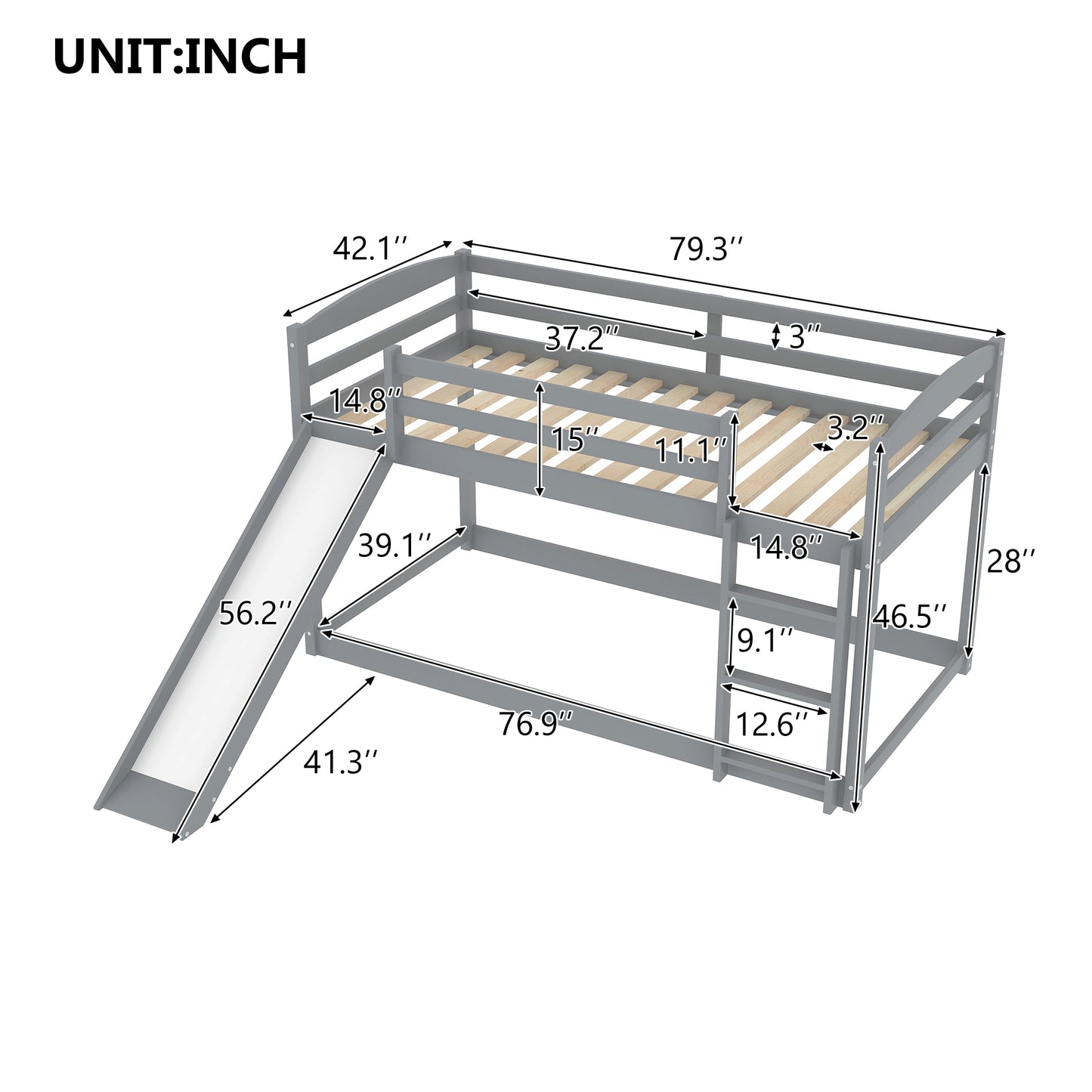 WM Store Twin over Twin Bunk Bed with Convertible Slide and Ladder
