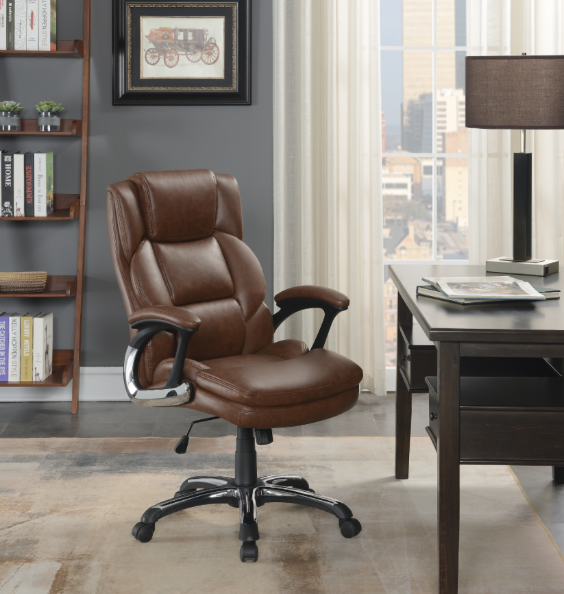 Adjustable Height Office Chair With Padded Arm Brown And Black