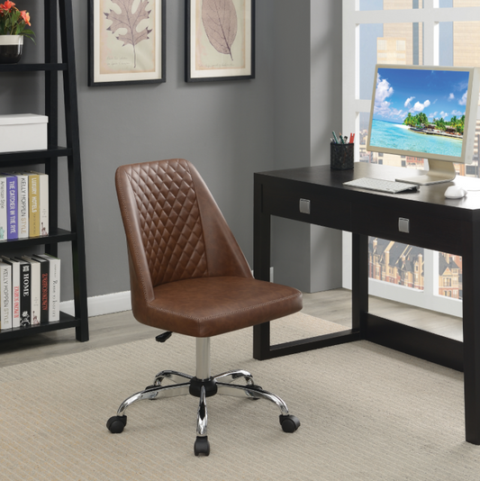 Upholstered Diaond Tufted Back Office Chair Brown And Chrome