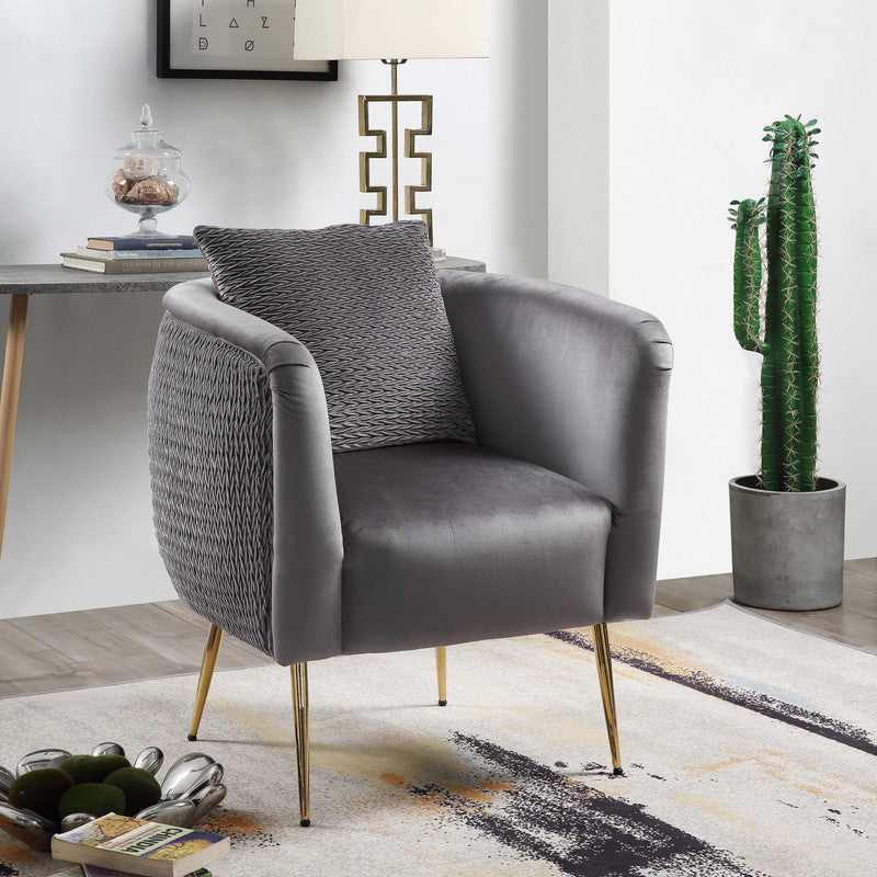 Natalie Gray Velvet Barrel Accent Chair with Metal Legs On-Site