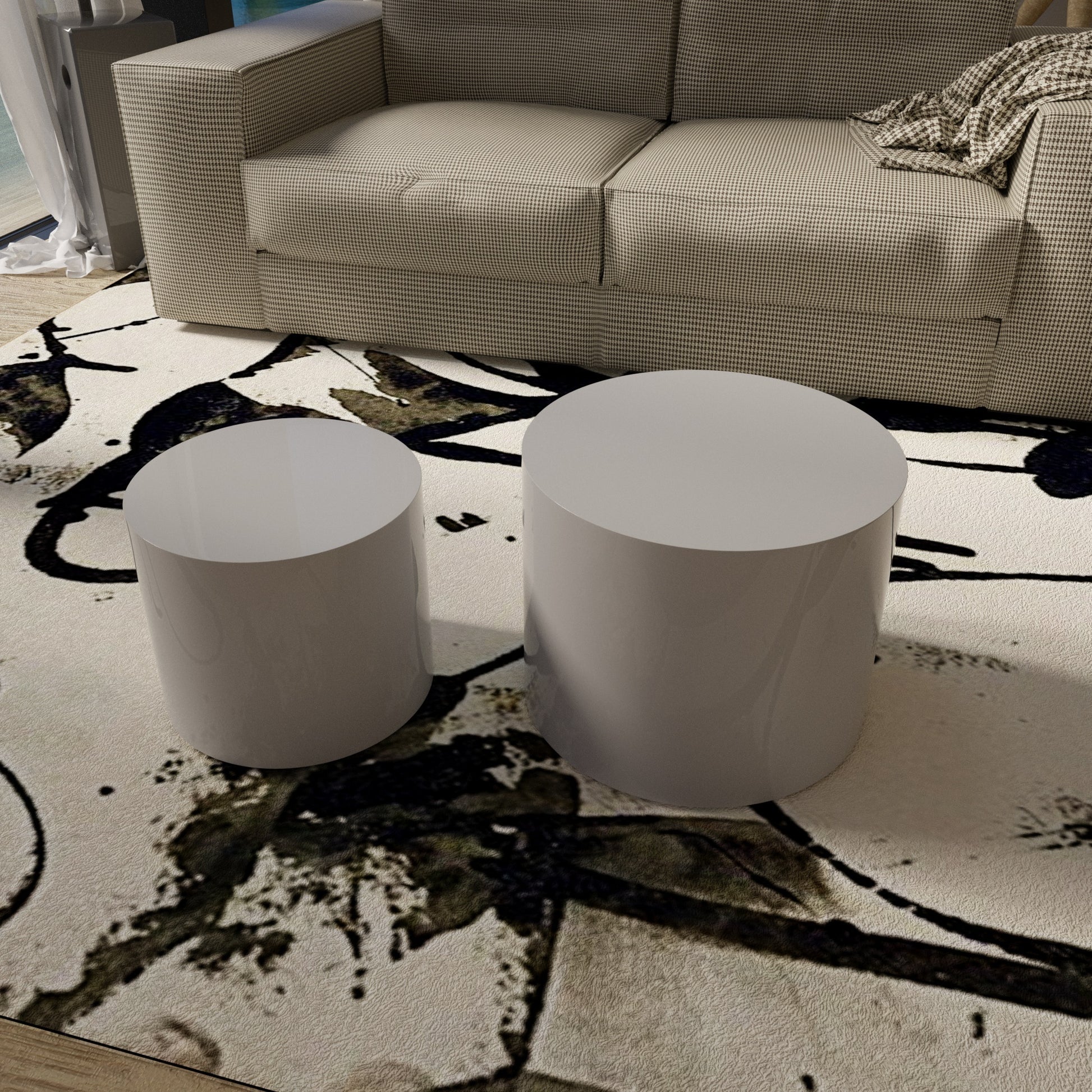 Modern 2 Piece Accent Table Set in White