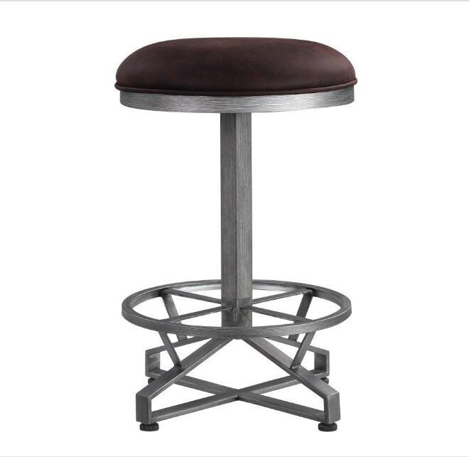 ACME Evangeline Counter Height Stool, Rustic Brown Fabric & Black Finish 73902 Set of 2