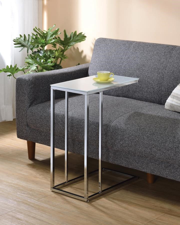 Glass Top Accent Table Chrome & White