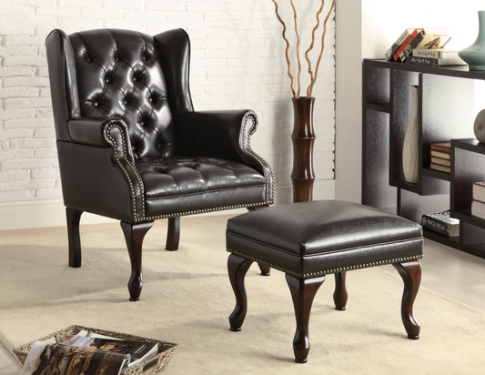 Henry Traditional Wing Back Button Tufted Chair and Ottoman