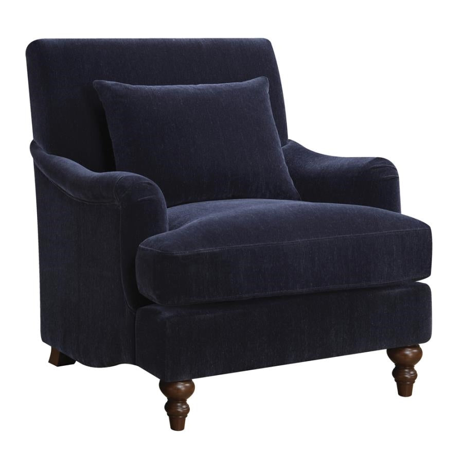 Upholstered Accent Chair With Turned Legs Midnight Blue
