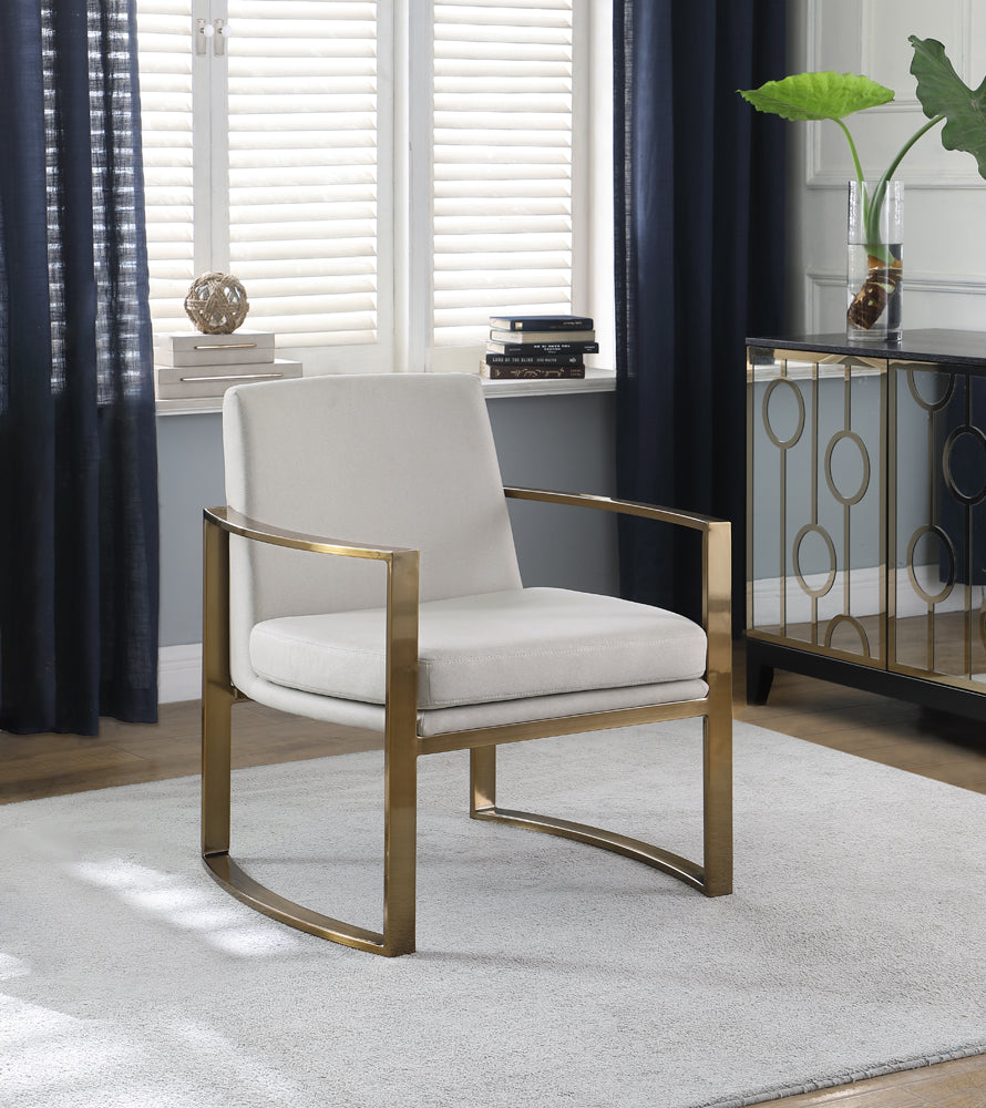 Concave Metal Arm Accent Chair Cream And Bronze
