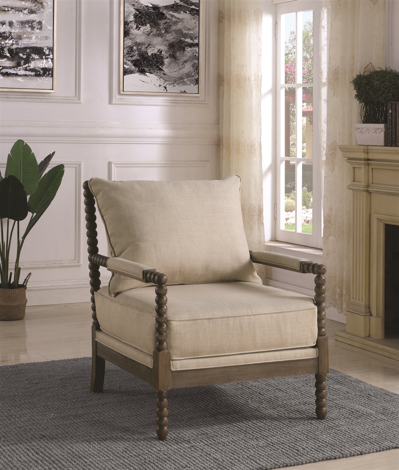 Megan's Oatmeal Linen Spindle Chair