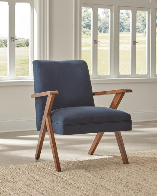 Monrovia Wooden Arms Accent Chair Dark Blue & Walnut