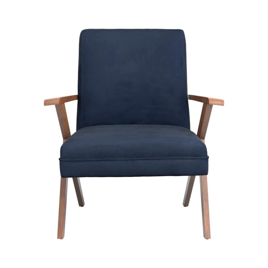 Monrovia Wooden Arms Accent Chair Dark Blue & Walnut