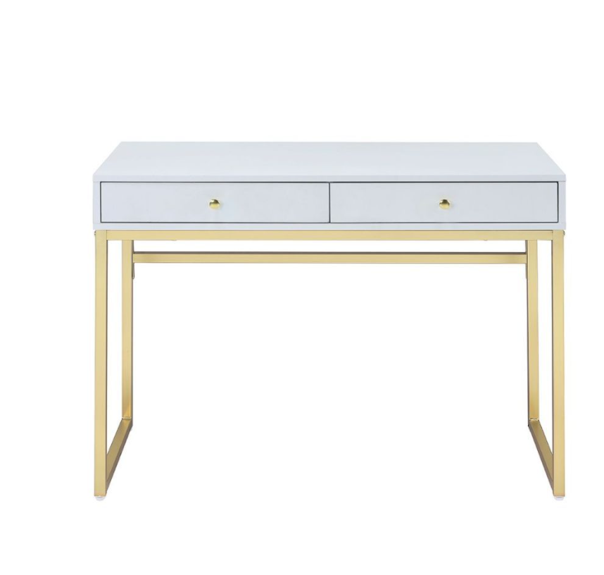 Coleen Contemporary White & Gold Writing Desk - ACME 92312