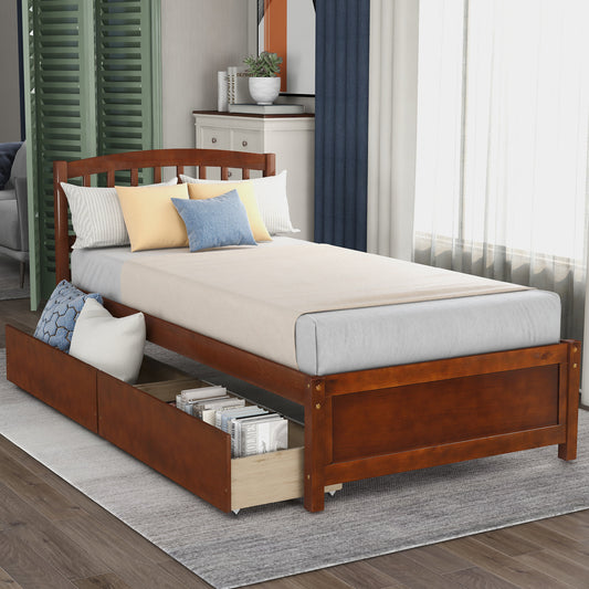 Twin Platform Storage Bed with Two Drawers in Walnut