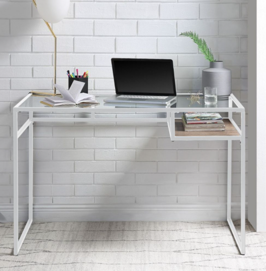 Yasin Metal Frame w- Glass Top Writing Desk - White